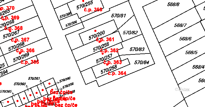 Žďár nad Sázavou 2 363, Žďár nad Sázavou na parcele st. 570/257 v KÚ Zámek Žďár, Katastrální mapa