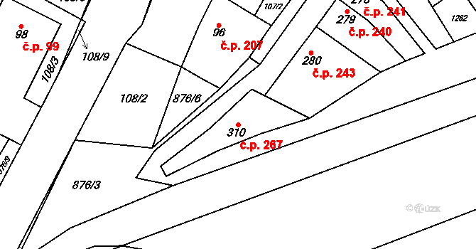 Jimramov 267 na parcele st. 310 v KÚ Jimramov, Katastrální mapa