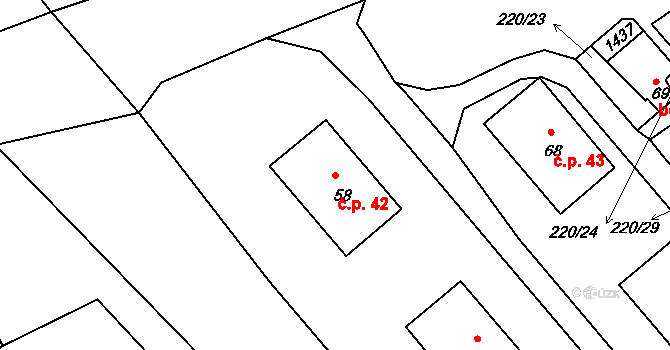 Okrouhlá 42 na parcele st. 58 v KÚ Okrouhlá u Chebu, Katastrální mapa