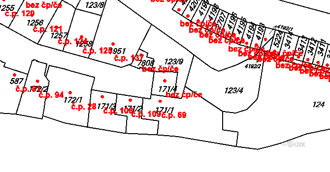 Třebíč 38360616 na parcele st. 171/4 v KÚ Třebíč, Katastrální mapa