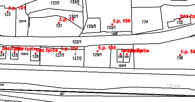 Zádveřice 195, Zádveřice-Raková na parcele st. 128/1 v KÚ Zádveřice, Katastrální mapa