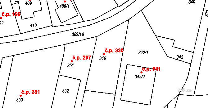 Želechovice nad Dřevnicí 330 na parcele st. 346 v KÚ Želechovice nad Dřevnicí, Katastrální mapa