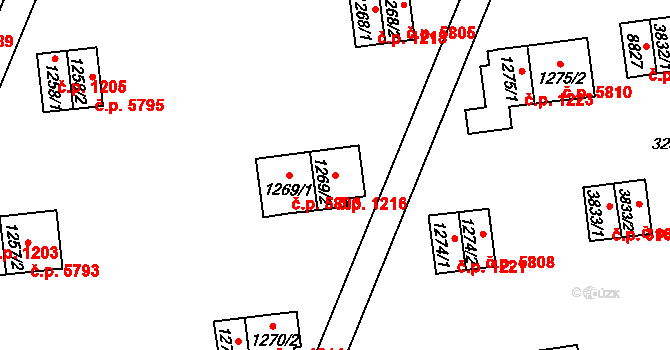 Zlín 1216 na parcele st. 1269/2 v KÚ Zlín, Katastrální mapa