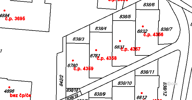 Zlín 4358 na parcele st. 6781 v KÚ Zlín, Katastrální mapa