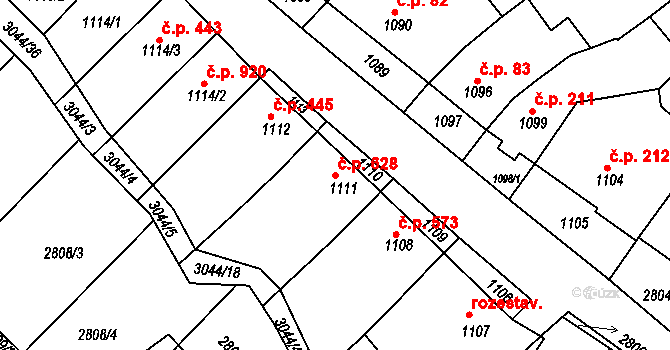 Nivnice 628 na parcele st. 1111 v KÚ Nivnice, Katastrální mapa