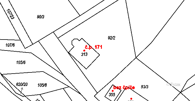Loučná 171, Lom na parcele st. 313 v KÚ Loučná u Lomu, Katastrální mapa