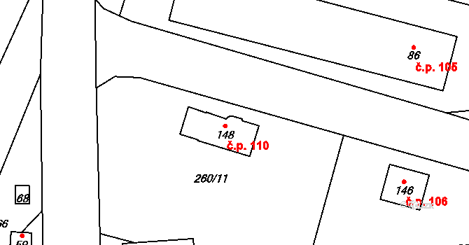 Ploskovice 110 na parcele st. 148 v KÚ Ploskovice, Katastrální mapa