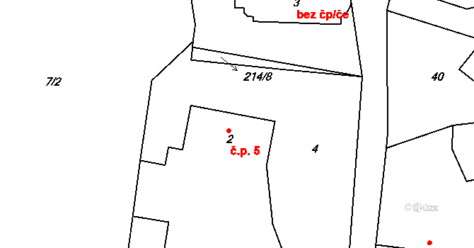 Hrbokov 5, Bojanov na parcele st. 2 v KÚ Hrbokov, Katastrální mapa