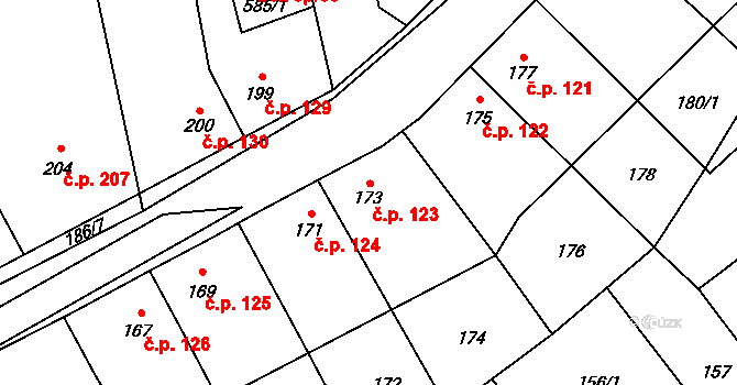 Svinařov 123 na parcele st. 173 v KÚ Svinařov u Kladna, Katastrální mapa