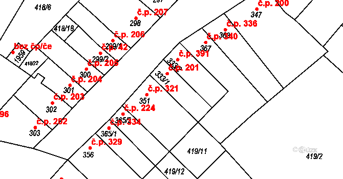 Kostelec nad Labem 201 na parcele st. 333/1 v KÚ Kostelec nad Labem, Katastrální mapa