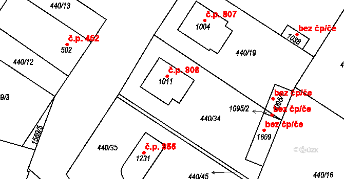 Kostelec nad Labem 808 na parcele st. 1011 v KÚ Kostelec nad Labem, Katastrální mapa