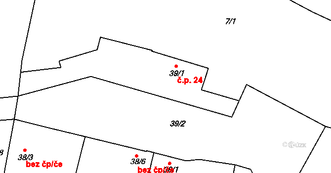 Byškovice 24, Neratovice na parcele st. 39/1 v KÚ Byškovice, Katastrální mapa