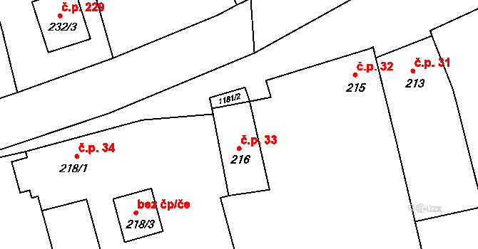 Meclov 33 na parcele st. 216 v KÚ Meclov, Katastrální mapa
