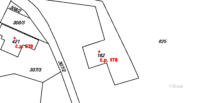 Hrádek 178 na parcele st. 162 v KÚ Hrádek u Rokycan, Katastrální mapa