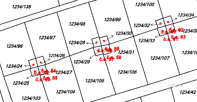 Vejprnice 57 na parcele st. 1234/29 v KÚ Vejprnice, Katastrální mapa