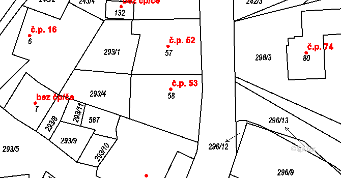 Rudka 53, Kunštát na parcele st. 58 v KÚ Rudka u Kunštátu, Katastrální mapa