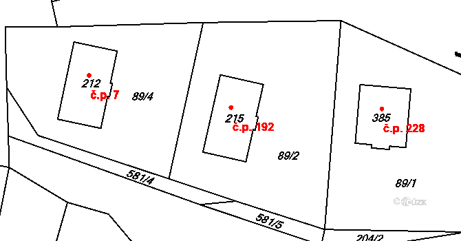Krušovice 192 na parcele st. 215 v KÚ Krušovice, Katastrální mapa