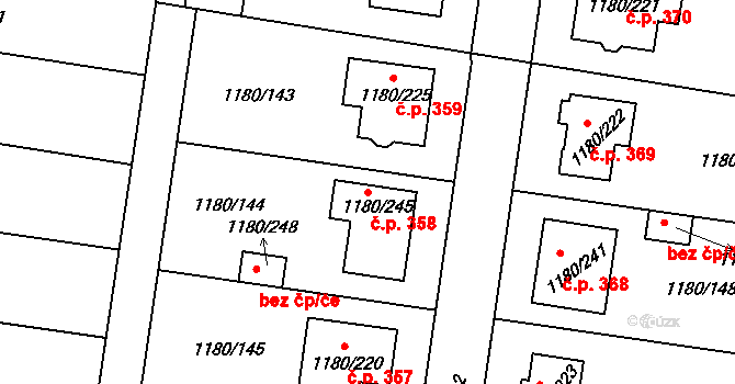 Hodějice 358 na parcele st. 1180/245 v KÚ Hodějice, Katastrální mapa
