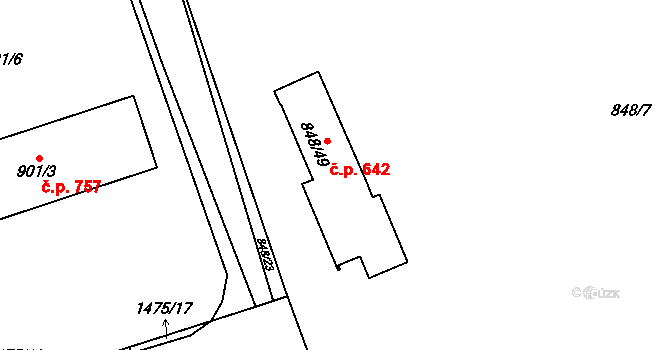 Řeporyje 642, Praha na parcele st. 848/49 v KÚ Řeporyje, Katastrální mapa