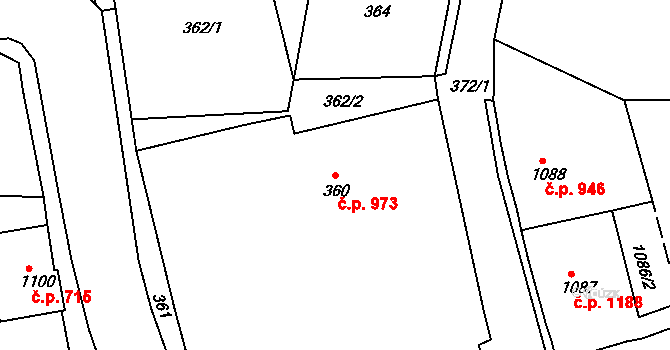Vejprty 973 na parcele st. 360 v KÚ Vejprty, Katastrální mapa