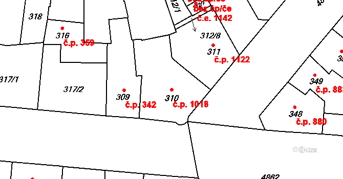 Louny 1018 na parcele st. 310 v KÚ Louny, Katastrální mapa