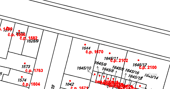 Louny 1670 na parcele st. 1644 v KÚ Louny, Katastrální mapa