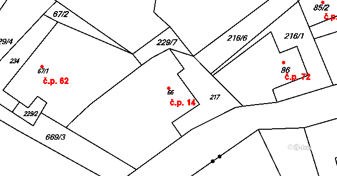 Křivice 14, Týniště nad Orlicí na parcele st. 66 v KÚ Křivice, Katastrální mapa