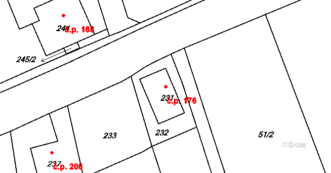 Rybniště 176 na parcele st. 231 v KÚ Rybniště, Katastrální mapa
