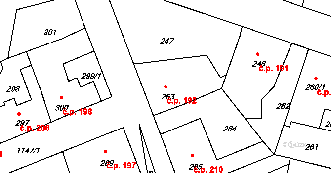 Štěnovice 192 na parcele st. 263 v KÚ Štěnovice, Katastrální mapa