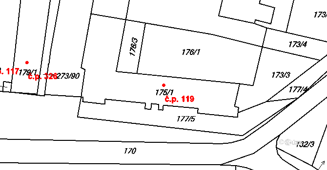 Sedlec 119 na parcele st. 175/1 v KÚ Sedlec u Mikulova, Katastrální mapa