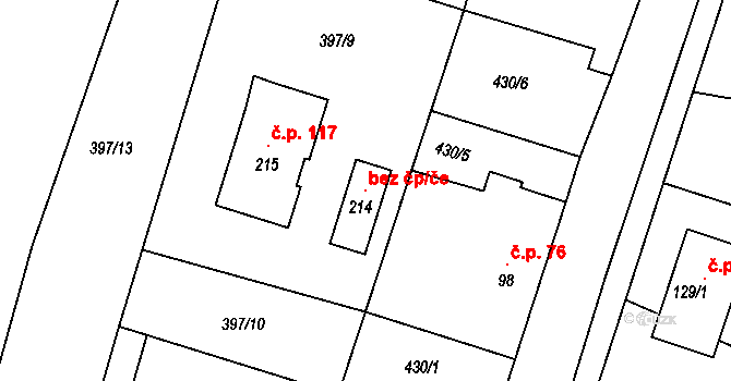 Veletov 101628617 na parcele st. 214 v KÚ Veletov, Katastrální mapa
