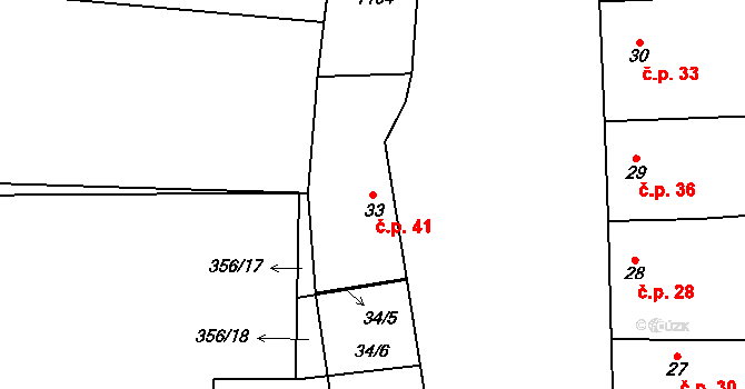 Hlinsko pod Hostýnem 41, Bystřice pod Hostýnem na parcele st. 33 v KÚ Hlinsko pod Hostýnem, Katastrální mapa