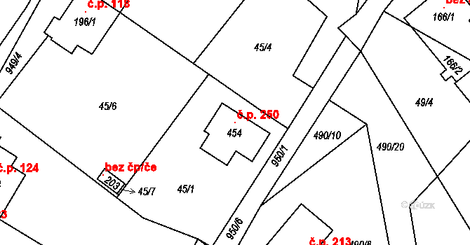 Lukavice 250 na parcele st. 454 v KÚ Lukavice, Katastrální mapa