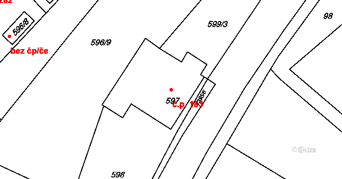 Bělotín 183 na parcele st. 597 v KÚ Bělotín, Katastrální mapa