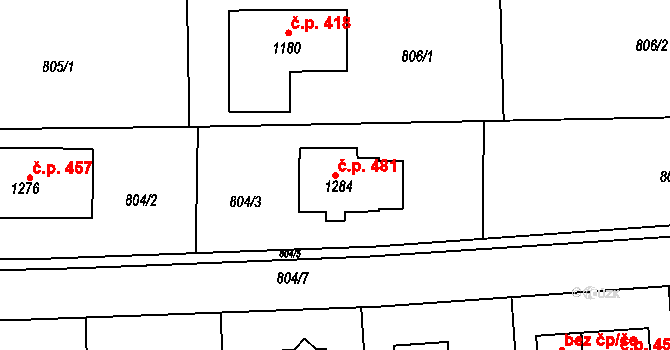 Rynholec 481 na parcele st. 1284 v KÚ Rynholec, Katastrální mapa