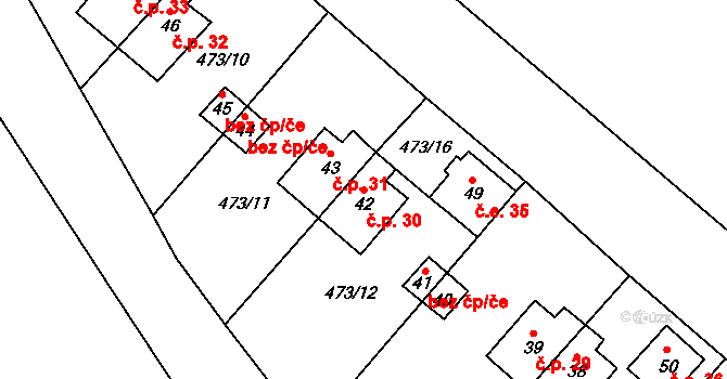 Hůrka 30, Libá na parcele st. 42 v KÚ Lužná u Františkových Lázní, Katastrální mapa