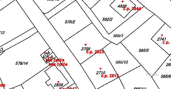 Jablonec nad Nisou 2823 na parcele st. 2709 v KÚ Jablonec nad Nisou, Katastrální mapa