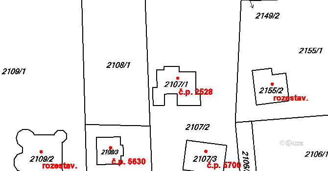 Jihlava 2528 na parcele st. 2107/1 v KÚ Jihlava, Katastrální mapa