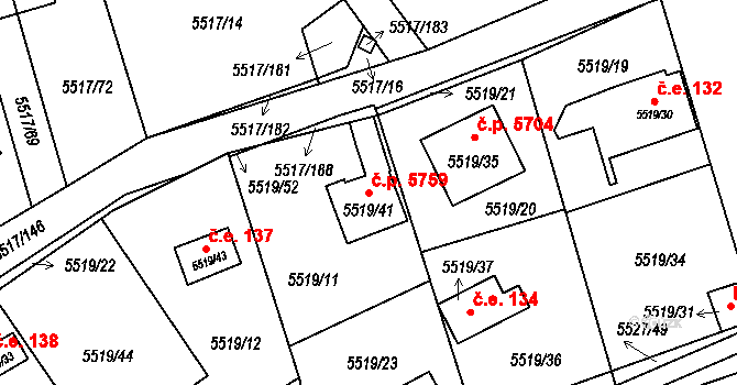 Jihlava 5759 na parcele st. 5519/41 v KÚ Jihlava, Katastrální mapa