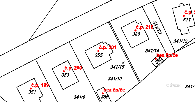 Kněžmost 201 na parcele st. 355 v KÚ Kněžmost, Katastrální mapa