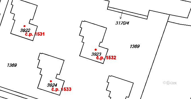 Čelákovice 1532 na parcele st. 3923 v KÚ Čelákovice, Katastrální mapa