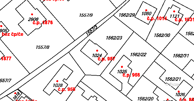 Říčany 957 na parcele st. 1024 v KÚ Říčany u Prahy, Katastrální mapa