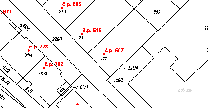 Šardice 507 na parcele st. 222 v KÚ Šardice, Katastrální mapa