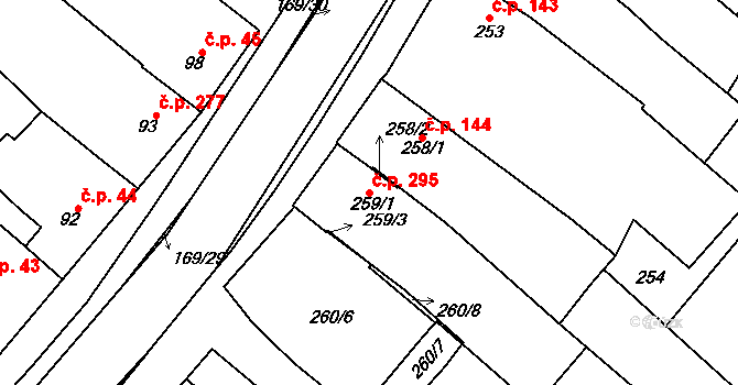 Vnorovy 295 na parcele st. 259/1 v KÚ Vnorovy, Katastrální mapa