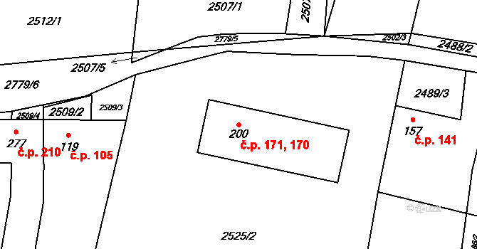 Hodice 170,171 na parcele st. 200 v KÚ Hodice, Katastrální mapa