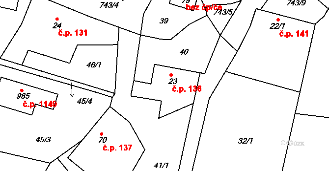 Ládví 136, Kamenice na parcele st. 23 v KÚ Ládví, Katastrální mapa