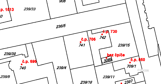 Brandýs nad Labem 706, Brandýs nad Labem-Stará Boleslav na parcele st. 741 v KÚ Brandýs nad Labem, Katastrální mapa