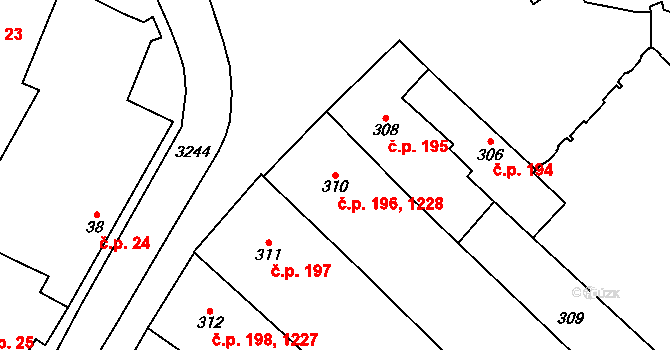 Mikulov 196,1228 na parcele st. 310 v KÚ Mikulov na Moravě, Katastrální mapa