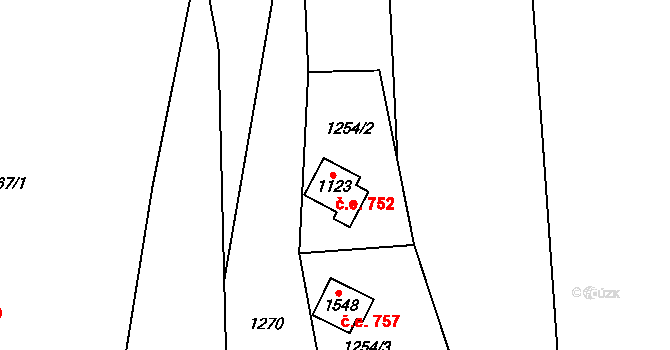 Chyňava 752 na parcele st. 1123 v KÚ Chyňava, Katastrální mapa
