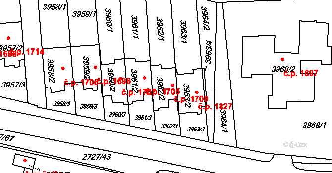 Tachov 1708 na parcele st. 3962/2 v KÚ Tachov, Katastrální mapa